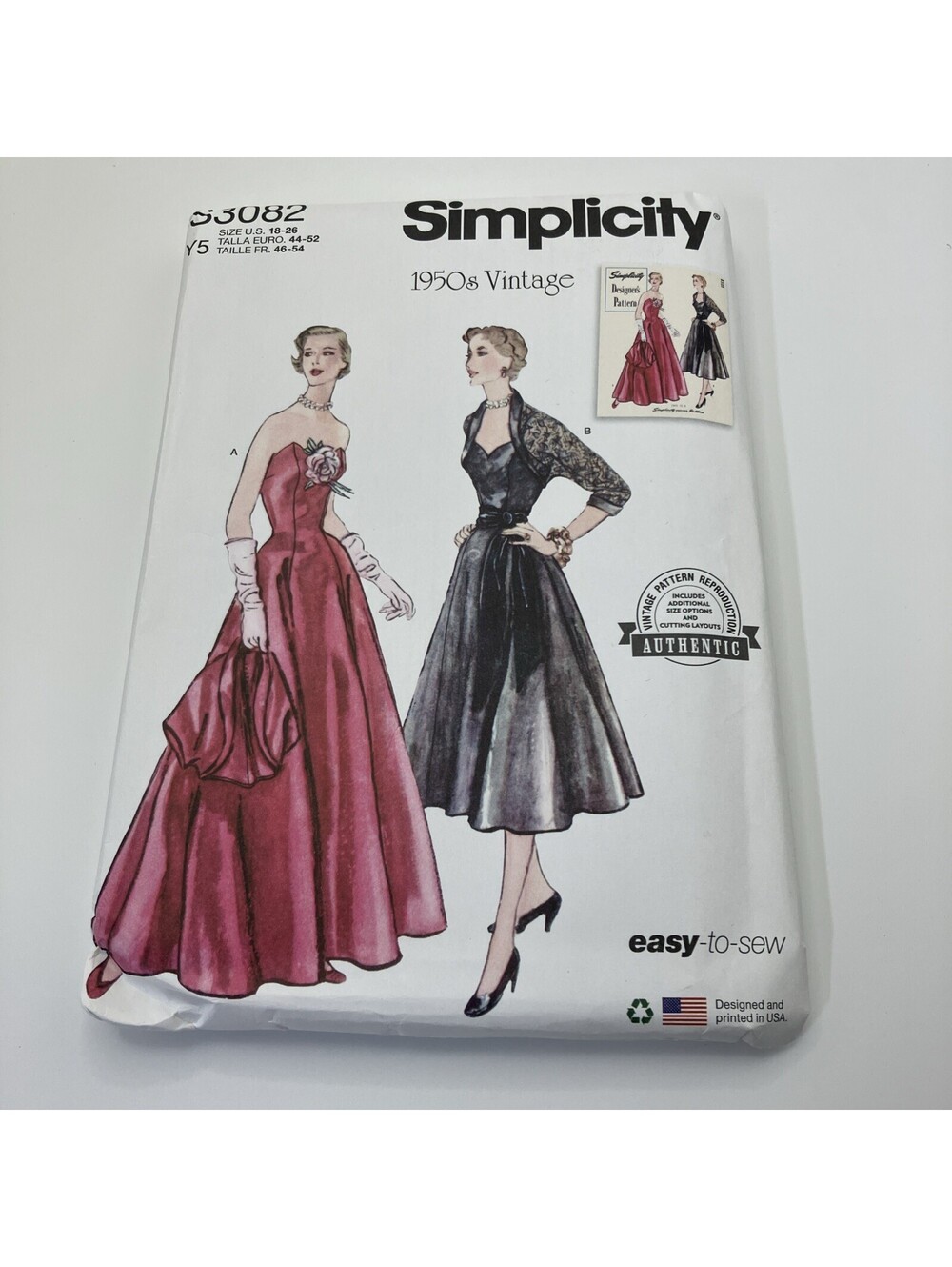 Simplicity 3082 - 1950s Misses' Afternoon and Evening Dress, Size: Y5 (18-26)